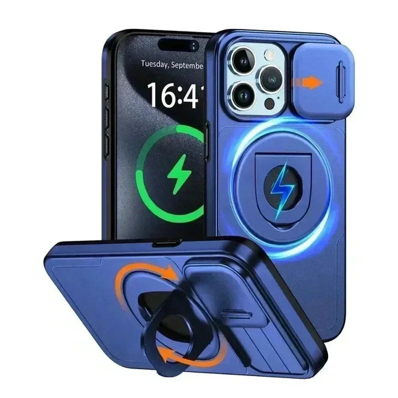 360 Rotatable Magnetic Ring Case With Camera Cover For 13 Pro Max 6.7” Blue‎ - Picture 4 of 11